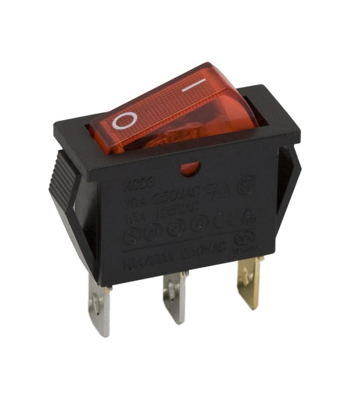 Interupator basculant 3 pini 1 circuit 10A 250V OFF-ON rosu cu retinere