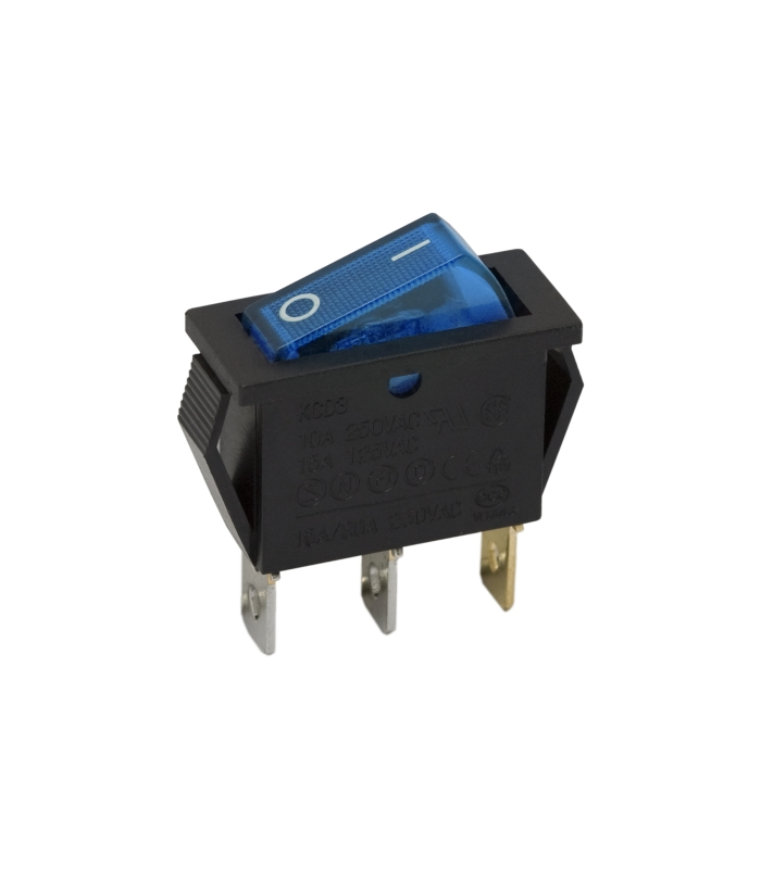 Interupator basculant 3 pini 1 circuit 10A OFF-ON albastru cu retinere