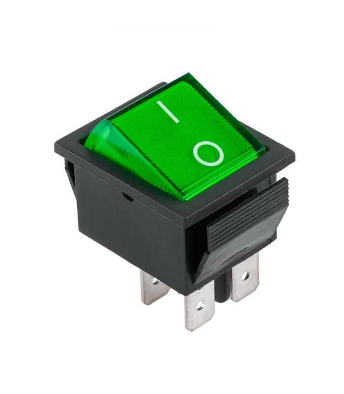 Interupator basculant 4 pini 1 circuit 16A 250V OFF-ON verde 21.7x28.5mm