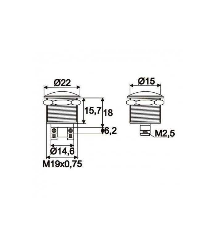 intrerupator 1 circuit 2a 250v off on fara retinere push buton metal rotunjit 1