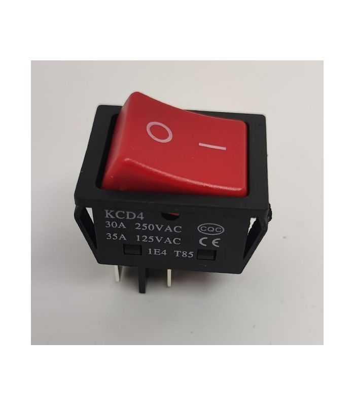Intrerupator 4 poli 250V 30A 1 buton rosu ON-OFF cu retinere 21.7x28 mm KCD4
