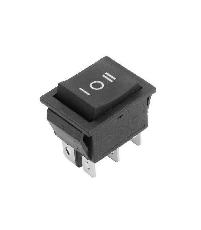 Intrerupator 6 poli 250V 15A 1 buton negru 3 pozitii ON-OFF-ON cu retinere 21.7x28.5mm