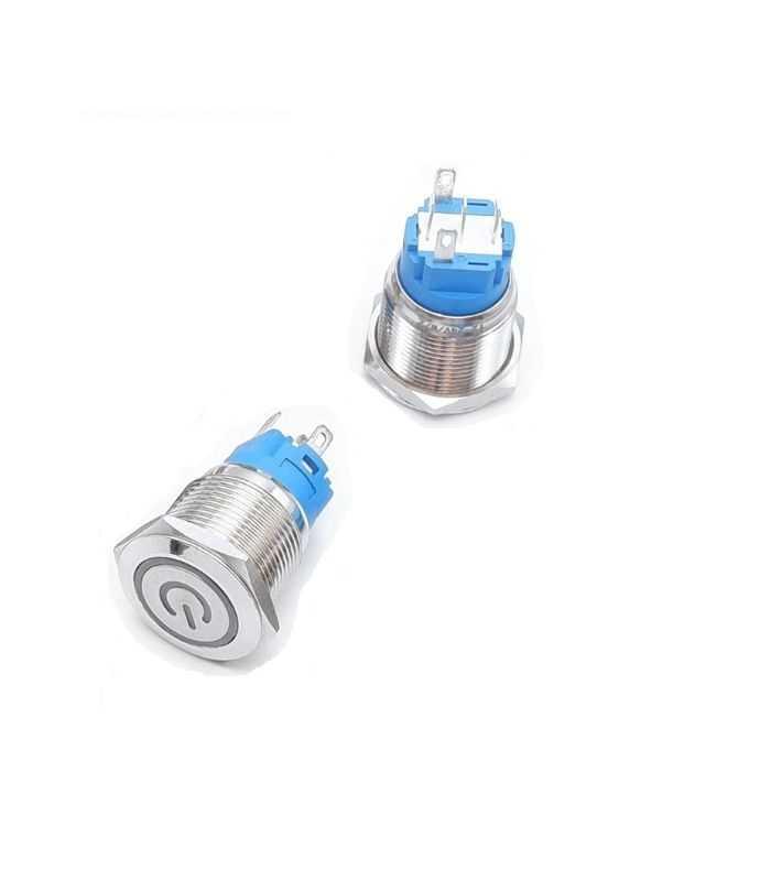 Intrerupator Buton Sw 2 Off On Fara Retinere Metal 16mm 12 24v Led Albastru