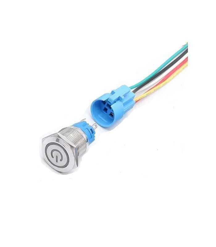 Intrerupator buton SW 4 ON-OFF cu retinere metal 22mm 12-24V LED albastru