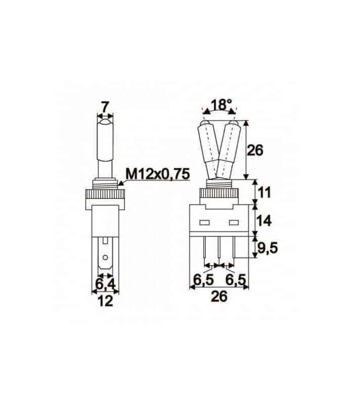 intrerupator cu brat 1 circuit 20a 12vdc off on cu led rosu cu retinere 1