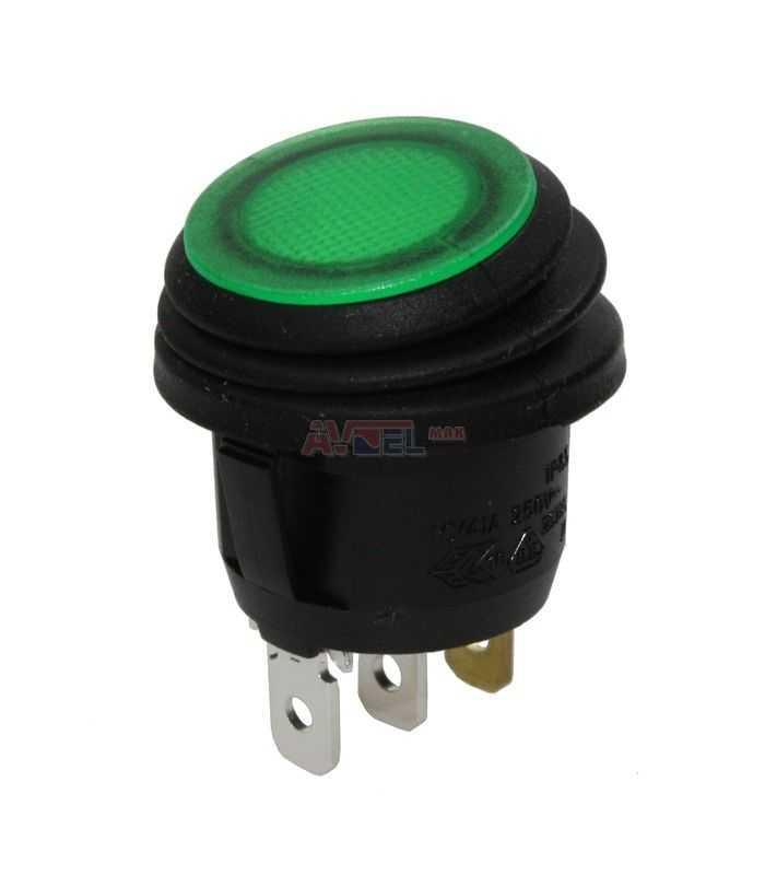 Intrerupator Rocker Spst 2 Pozitii Off On Cu Retinere 10a 250vac Verde Ip65 Lampa Cu Neon Ermetic Sci R13 112b8w 02 Bgnn 0a N2