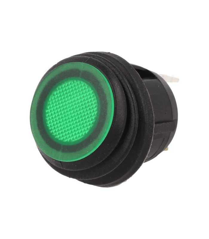 Intrerupator ROCKER SPST 2 pozitii OFF-ON cu retinere 20A/14VDC LED verde IP65 SCI R13-112B8-02-BBG