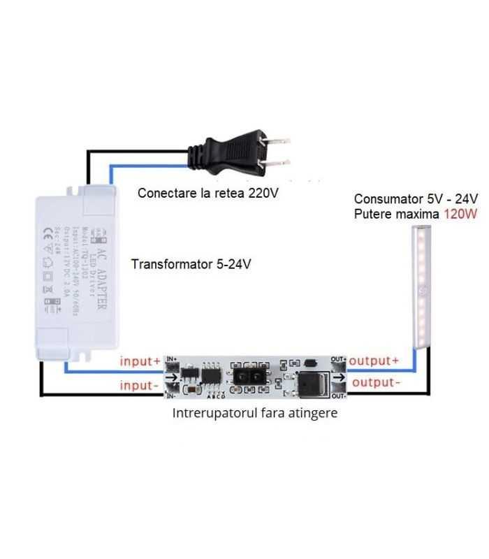 Intrerupator Variator Touch Less Fara Atingere 5v 24v 5a