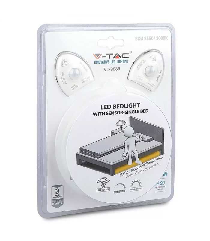 Kit banda LED cu senzor de miscare pentru iluminat pat 4500K 260lm (DOUBLE) 2m IP20 V-TAC