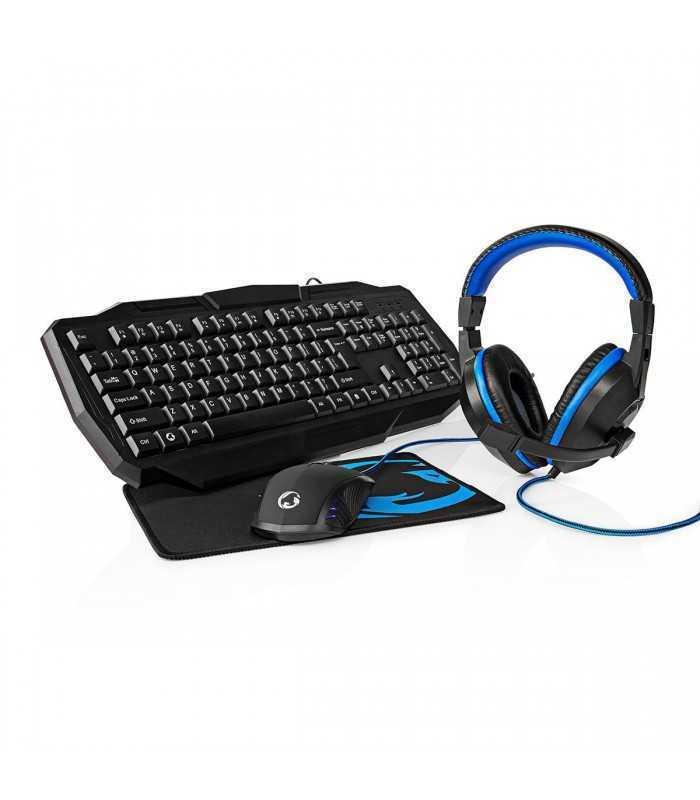 kit gaming cu fir 4 in 1 tastatura casti mouse mousepad nedis 1