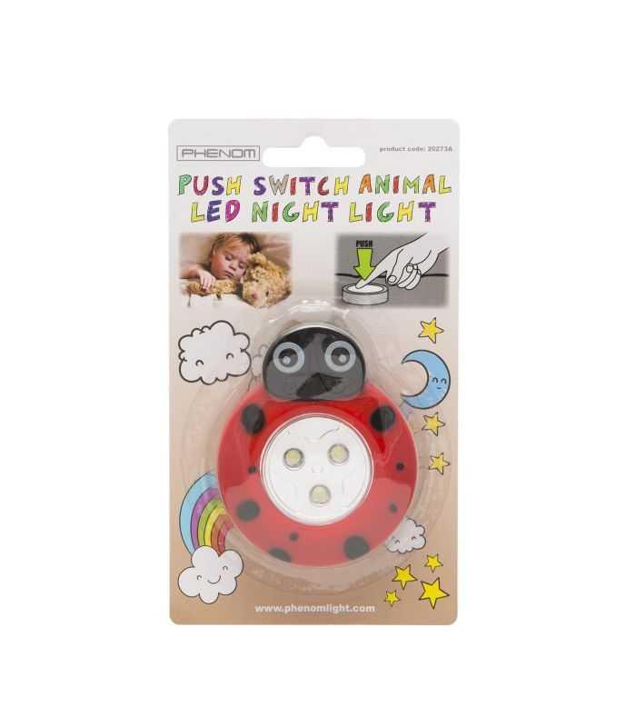 Lampa Cu Led De Veghe Decorativa Buburuza Cu Buton 20273a Phenon