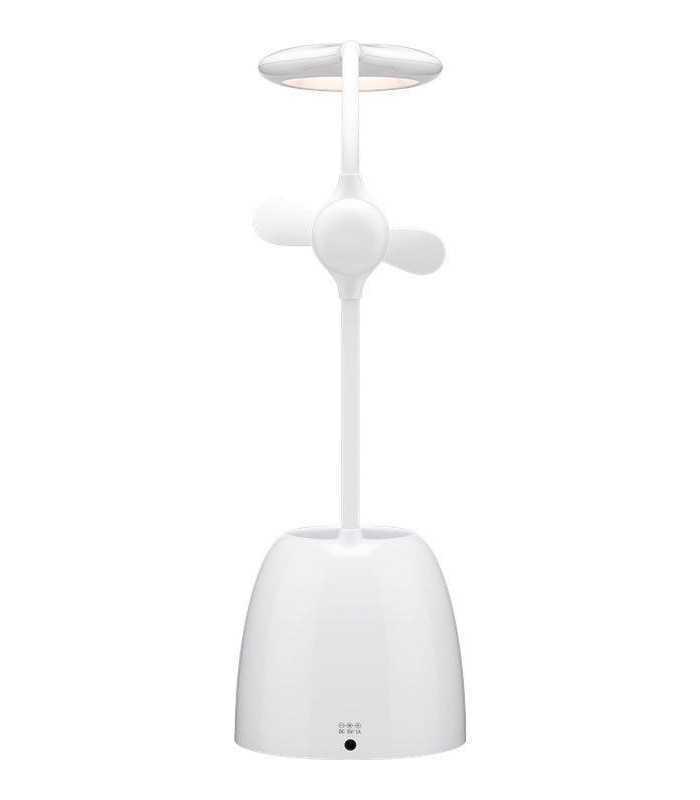 lampa de birou cu ventilator acumulator si suport de pixuri alba goobay 2