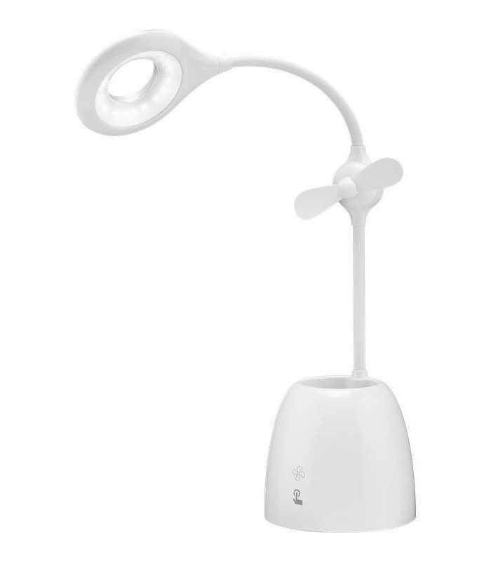 Lampa de birou cu ventilator Acumulator si Suport de pixuri alba Goobay