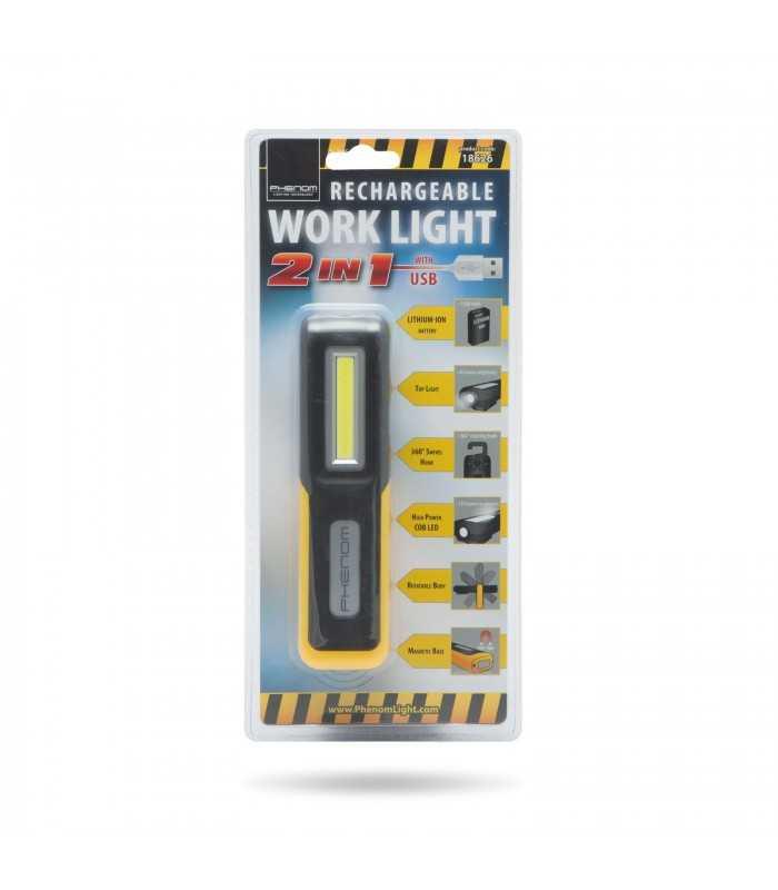 lampa de lucru cu cob led cu acumulator li ion micro usb 40 150lm 15x4x25cm phenom 5