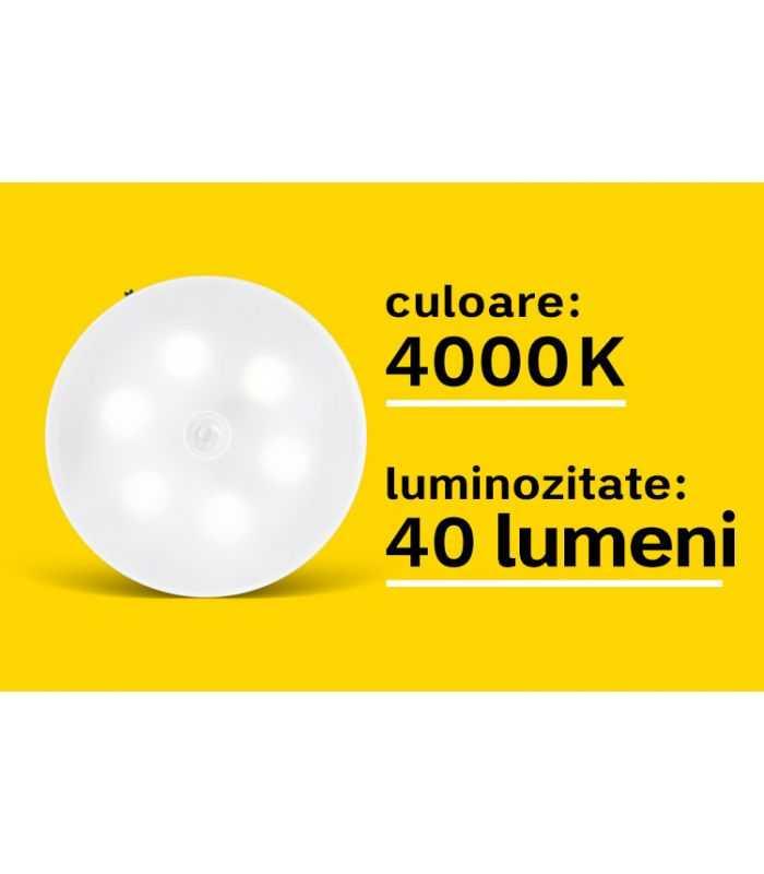 Lampa Led 06w 40lm 4000k Magnet Senzor Miscare Acumulator 550mah Rebel Zar0550