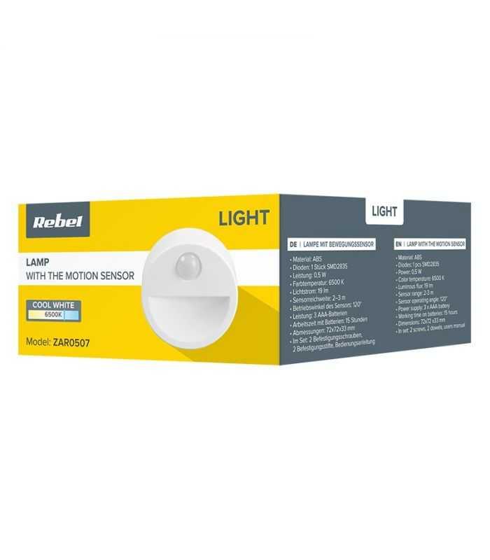 Lampa Veghe Cu Senzor De Miscare 05w 6500k Alb Rece 19lm 3x Aaa Rebel Zar0507