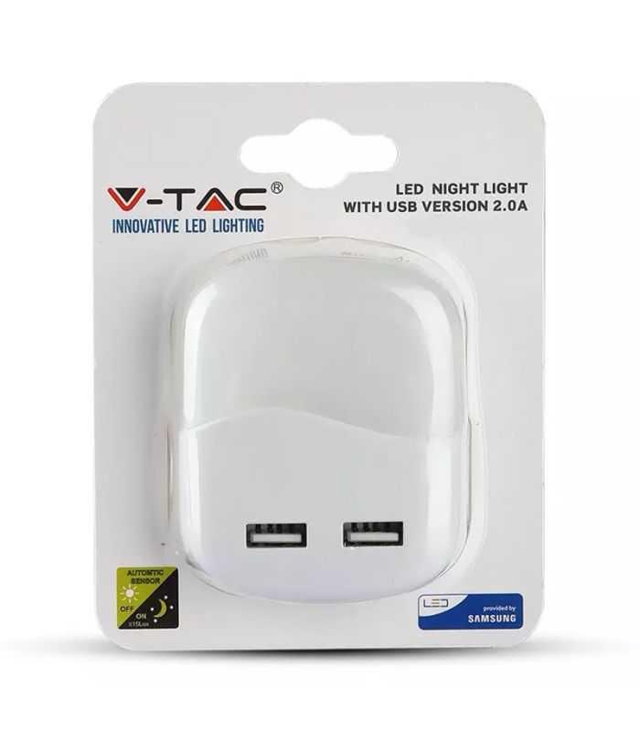 Lampa Veghe Patrata Cu Senzor Lumina Alb Calda 3000k 2x Usb V Tac Sku 507