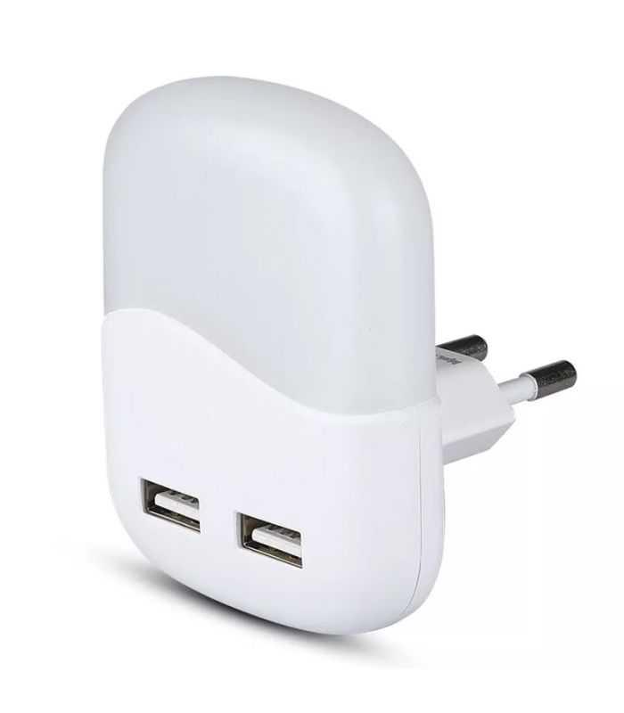 Lampa veghe patrata cu senzor lumina alb calda 3000K + 2x USB V-tac SKU-507