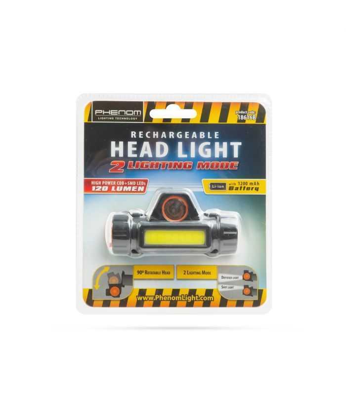 lanterna led 3w 40 120lm cob smd pe cap cu acumulator li ion 1200mah ip54 phenom 2