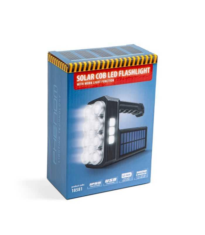 Lanterna Solara Led Cob Cu Functie De Lumina De Lucru Acumulator Li Ion 1200mah Micro Usb 1000lm Ip55 Phenom 18581