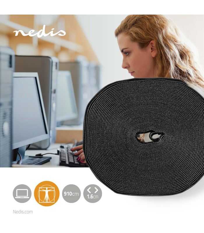 Legaturi Pentru Cablu Velcro 9100x16mm Negru Nedis Ergovelc91bk