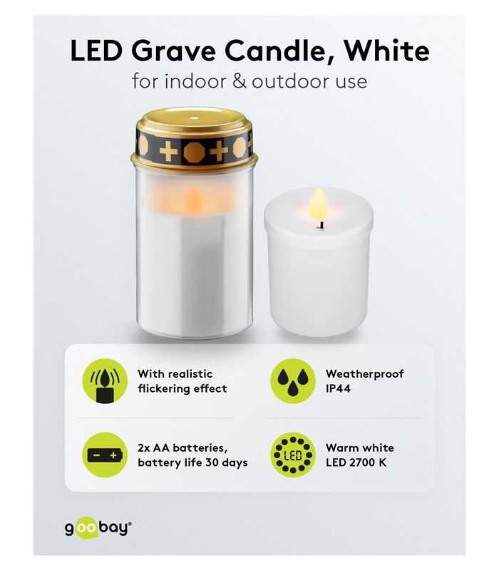 Lumanare Funerara Led Alb Cu Efect Palpaitor Realist Alb Cald 2700k Goobay 64604