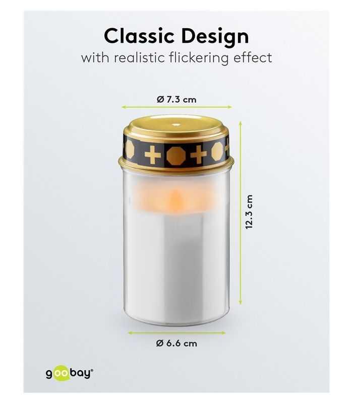 Lumanare Funerara Led Alb Cu Efect Palpaitor Realist Alb Cald 2700k Goobay 64604