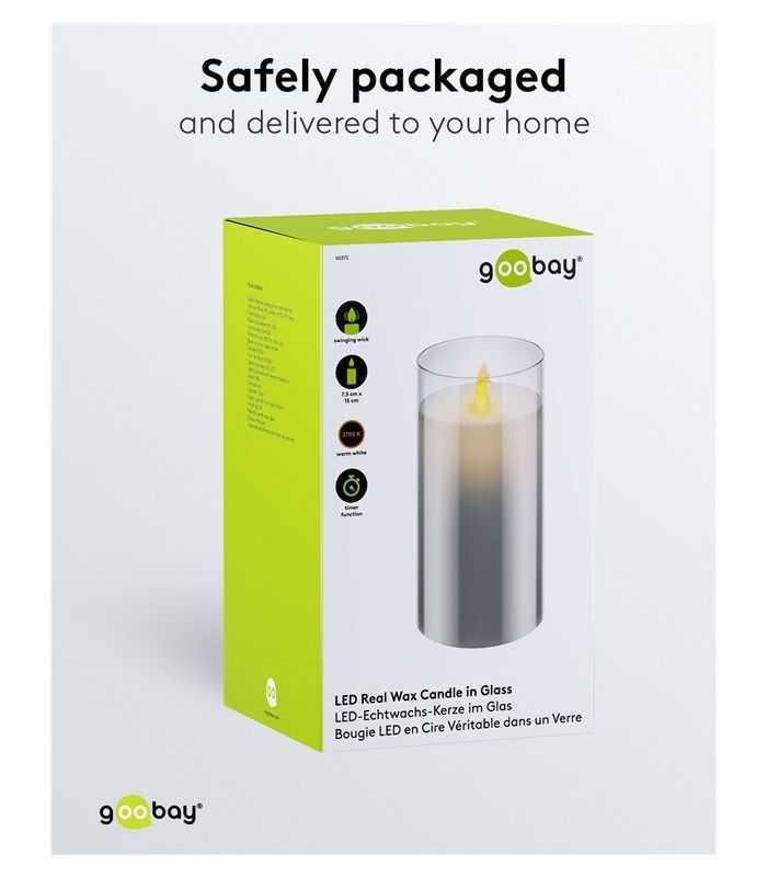 Lumanare Led Real Wax Din Sticla 75x15cm 3x Aaa Goobay 60372