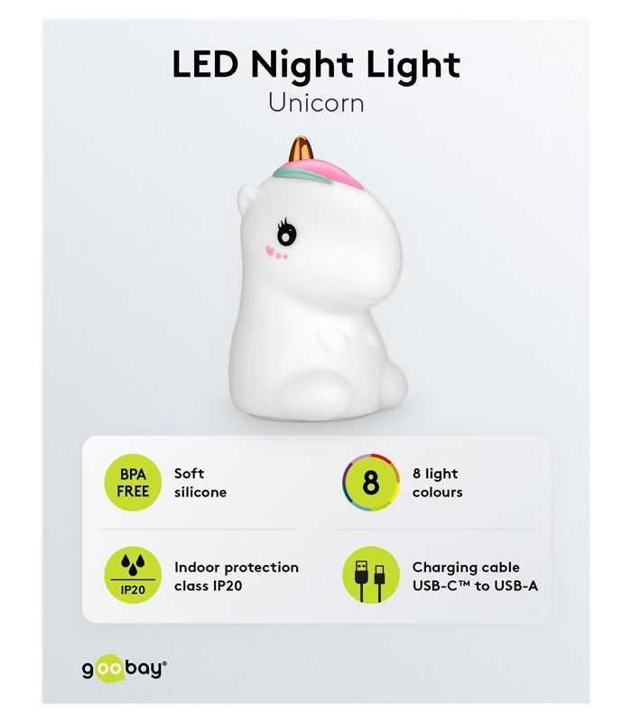 Lumina De Noapte Cu Led Unicorn 7 Culori 3 Moduri Lumina Cu Acumulator Goobay 61649