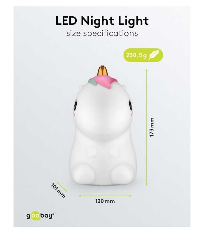 Lumina De Noapte Cu Led Unicorn 7 Culori 3 Moduri Lumina Cu Acumulator Goobay 61649