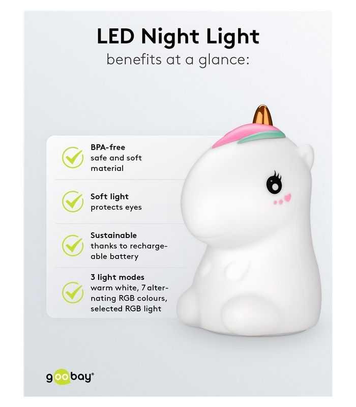 Lumina De Noapte Cu Led Unicorn 7 Culori 3 Moduri Lumina Cu Acumulator Goobay 61649