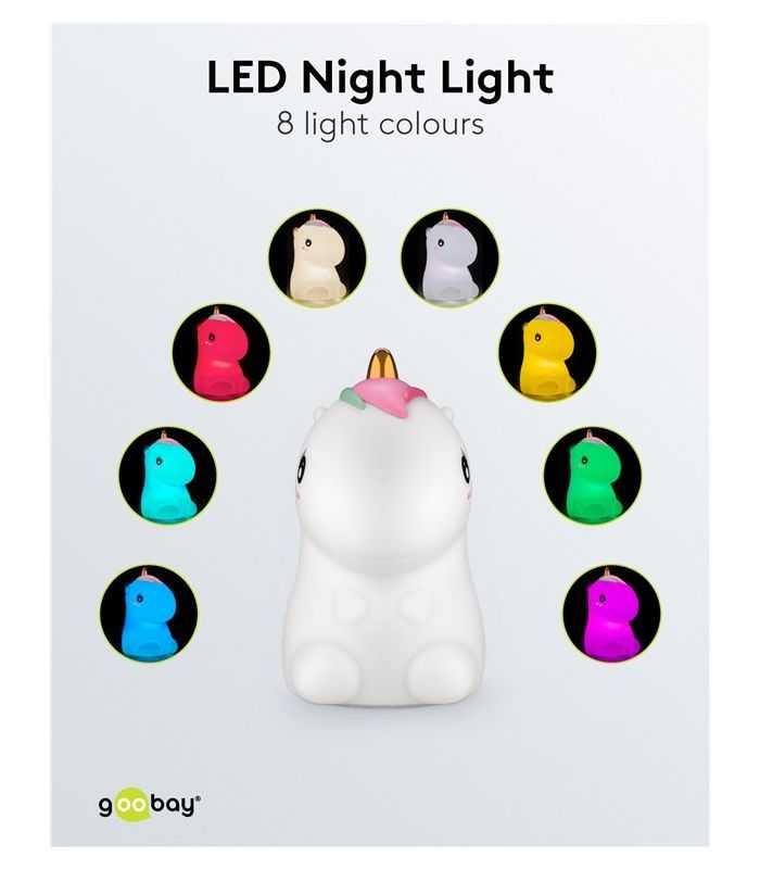 Lumina De Noapte Cu Led Unicorn 7 Culori 3 Moduri Lumina Cu Acumulator Goobay 61649