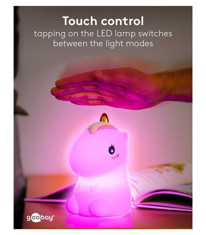 Lumina De Noapte Cu Led Unicorn 7 Culori 3 Moduri Lumina Cu Acumulator Goobay 61649