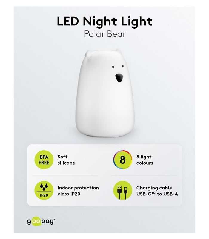 Lumina De Noapte Cu Led Ursul Polar 7 Culori 3 Moduri Lumina Cu Acumulator Goobay 61647