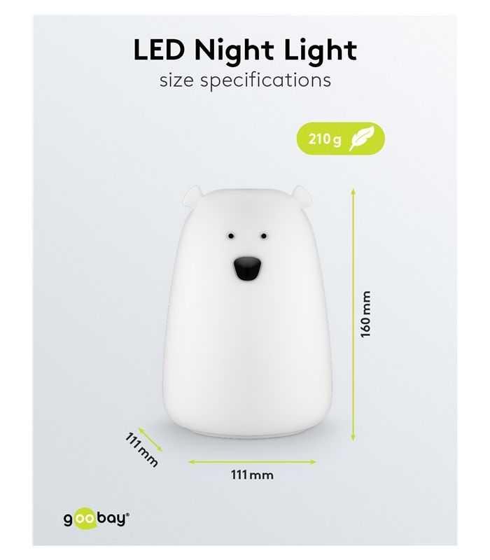 Lumina De Noapte Cu Led Ursul Polar 7 Culori 3 Moduri Lumina Cu Acumulator Goobay 61647