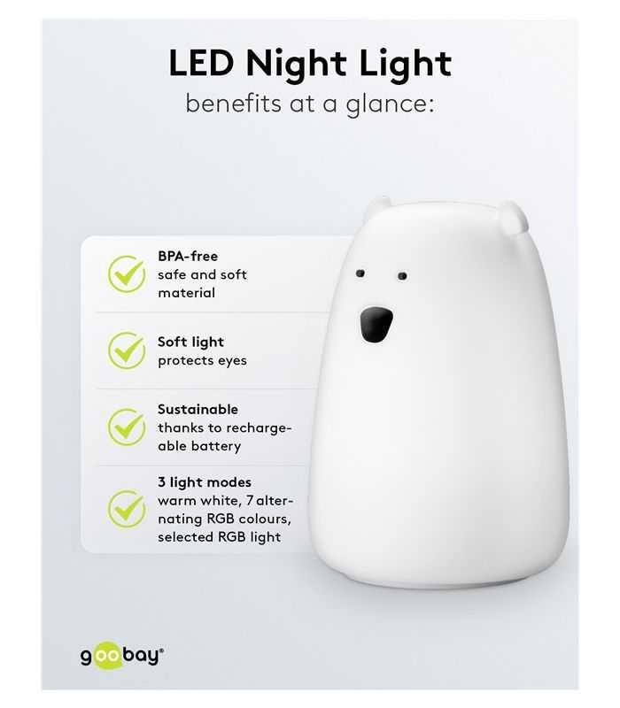 Lumina De Noapte Cu Led Ursul Polar 7 Culori 3 Moduri Lumina Cu Acumulator Goobay 61647