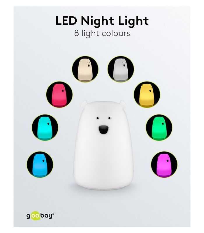 Lumina De Noapte Cu Led Ursul Polar 7 Culori 3 Moduri Lumina Cu Acumulator Goobay 61647