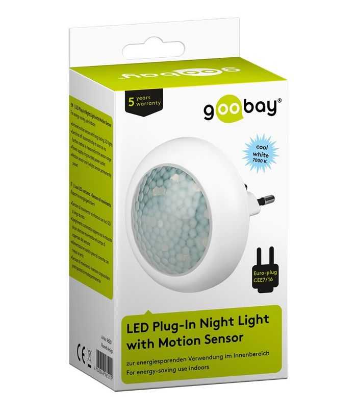 Lumina De Noapte Led 1w Alb Rece 6400k Cu Detector De Miscare Pir 5m 230v Alb Goobay 96501