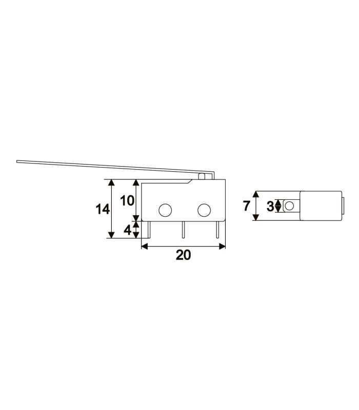 microinterupator 1 circuit 5 2a 250v on on cu lamela 50mm 20x10x7mm 1