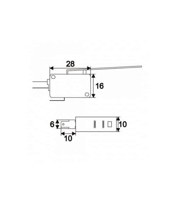 microintrerupator 1 circuit 164a 250v on off cu lamela 55mm 28x16x10mm 1