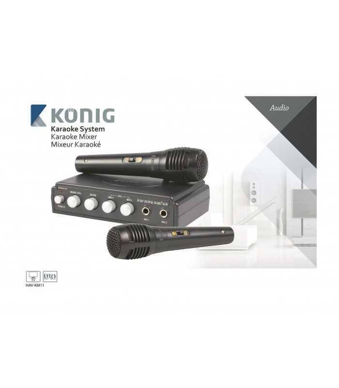 mixer karaoke cu 2 microfoane negru konig 6