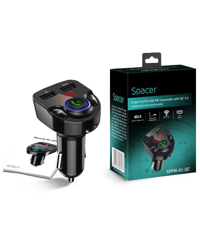 Modulator Fm Bluetooth 50 2x Usb Qc 30 Spacer Spfm 01 Qc