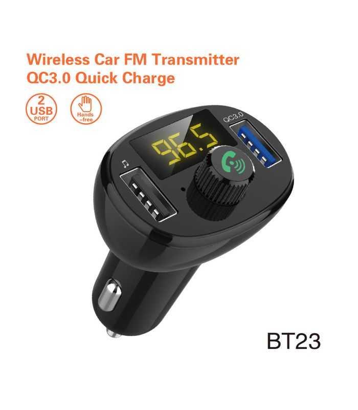 Modulator FM USB + BT V5.0 2x USB 1A+QC3.0 afisaj LED max.USB 32GB 12-24VCC