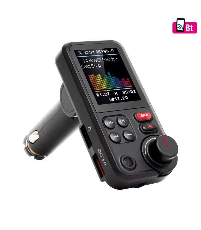 Modulator FM USB QC3.0 si Bluetooth mod EQ 5 in 1 ecran mare 1.8inch color FMBT HIFI