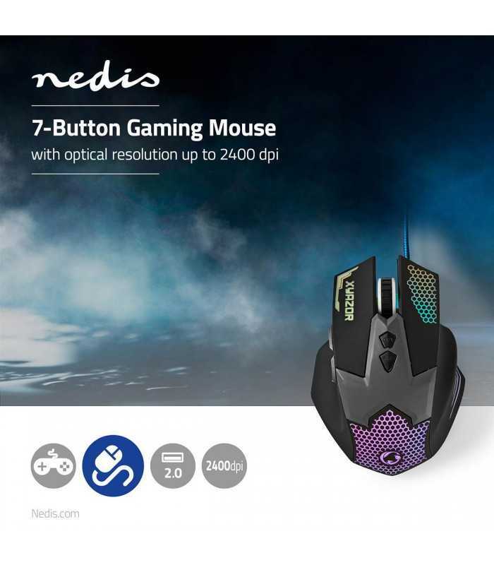 mouse gaming cu fir iluminat 2400dpi 7 butoane nedis 7
