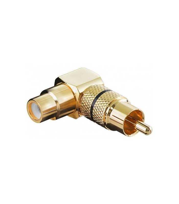 Mufa adaptor RCA mama la RCA 90 tata inel negru metal aurit Goobay