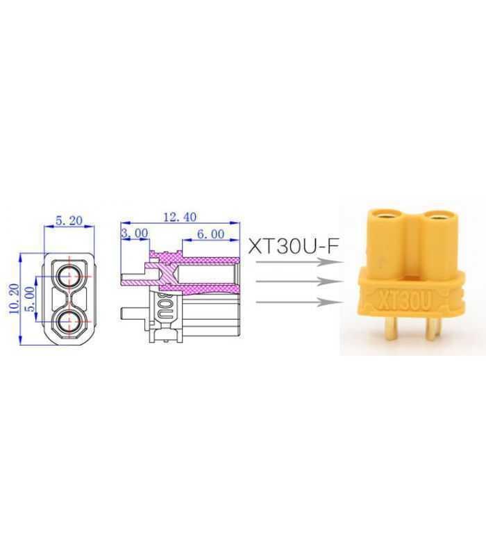 mufa alimentare dc xt30 mama 2 pini cu lipire pe cablu 15a 500v amass xt30u f 3