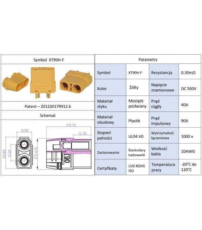 mufa alimentare dc xt90 mama pin 2 pe cablu lipite 40a 500v amass 3