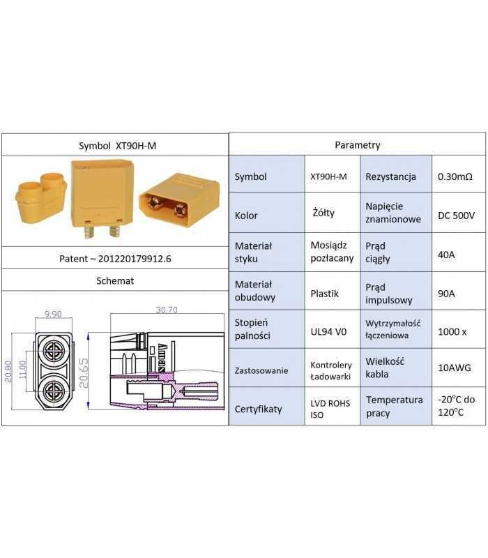 mufa alimentare dc xt90 tata pin 2 pe cablu lipite 40a 500v amass 2
