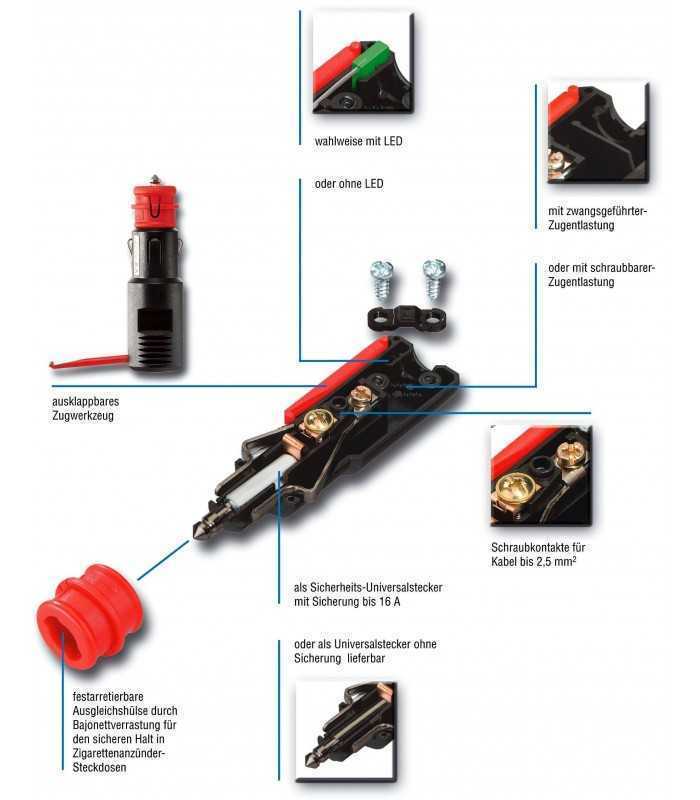 mufa bricheta auto 16a 12v 24v terminale cu surub si cu siguranta pro car 67722010 1